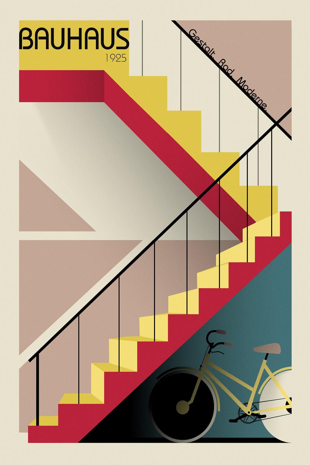 Geometric Stairs Bicycle-by-Fadil Roze-wall-art-print-canvas-poster-framed-Gioia