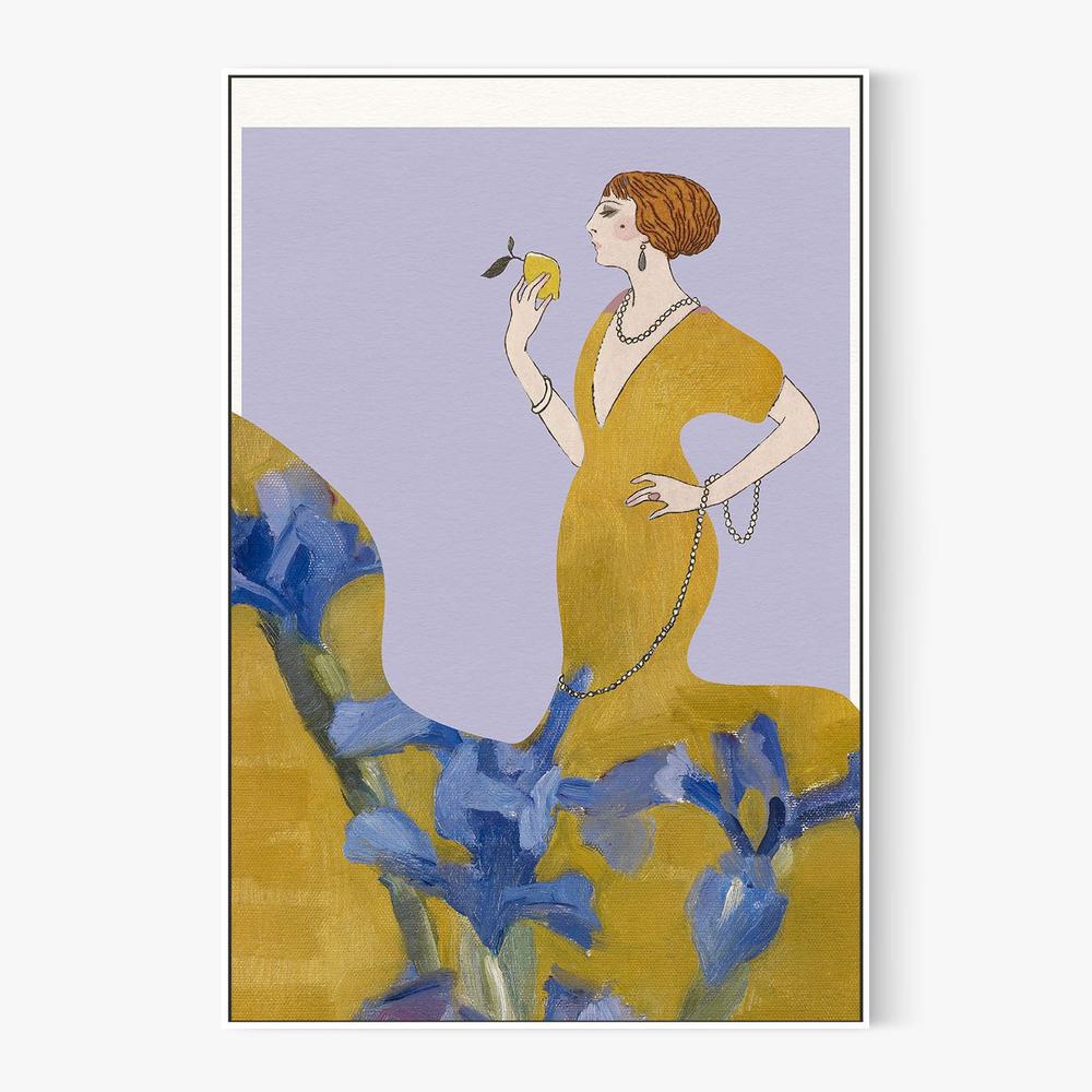 Golden Flapper Amidst Irises-by-Wild Violets-wall-art-print-canvas-poster-framed-Gioia