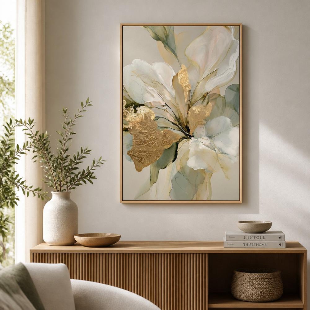 Golden Floral Abstract-by-Stephanie Jeuffroy-wall-art-print-canvas-poster-framed-Gioia
