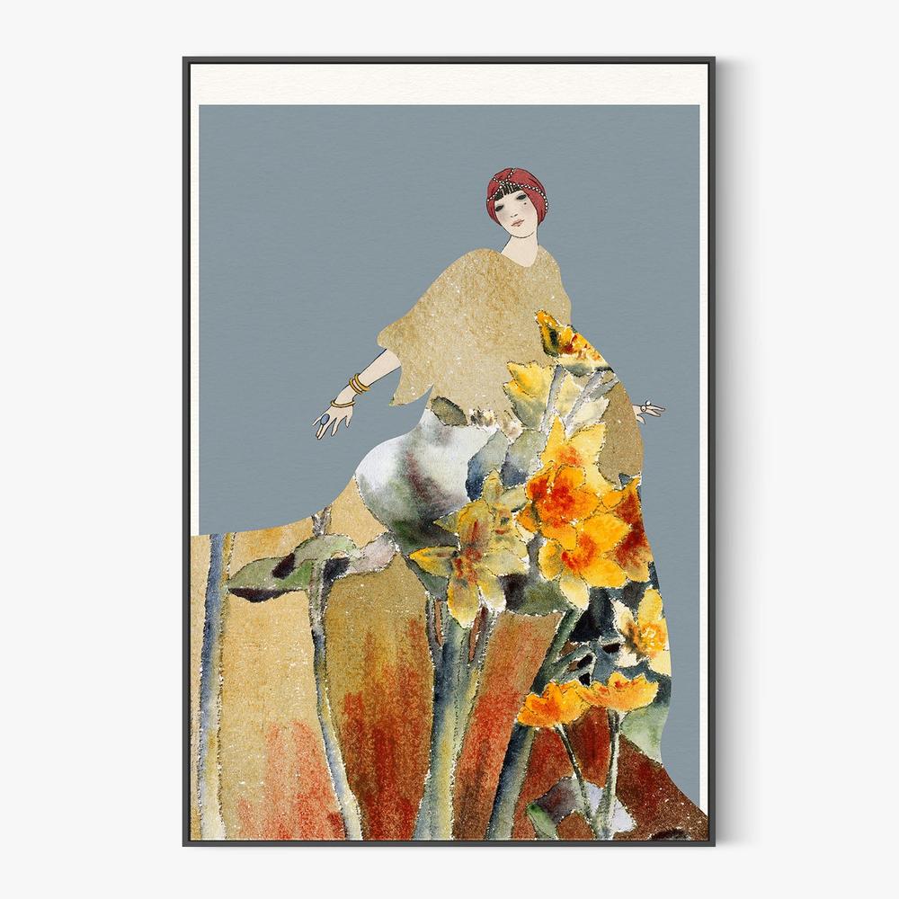 Golden Floral Woman-by-Wild Violets-wall-art-print-canvas-poster-framed-Gioia