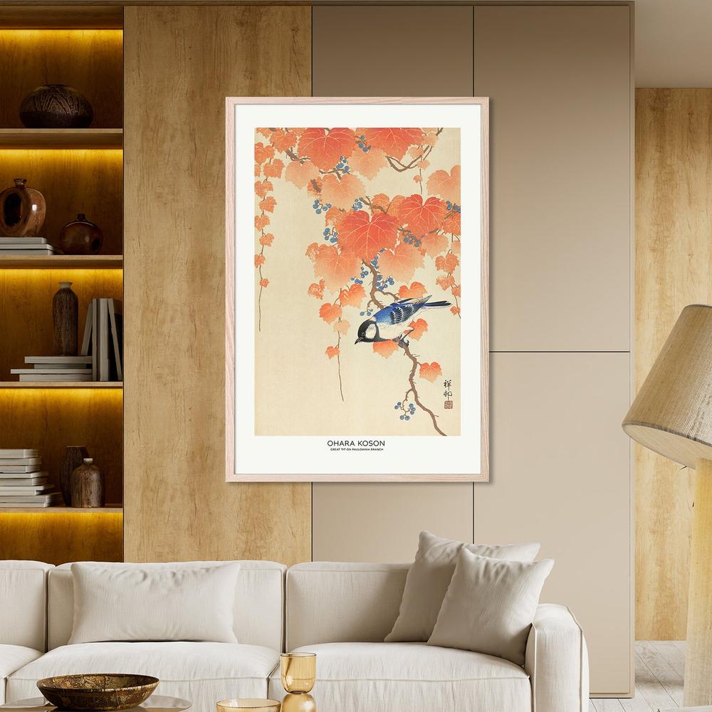 Great Tit On Paulownia Branch-by-Ohara Koson-wall-art-print-canvas-poster-framed-Gioia