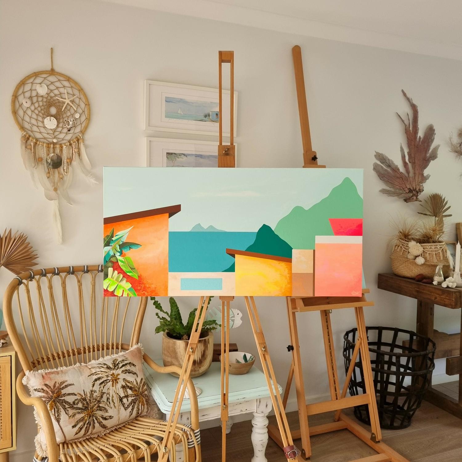 Casas De La Isla #1, Original Hand-Painted Canvas By Michelle Jirsensky