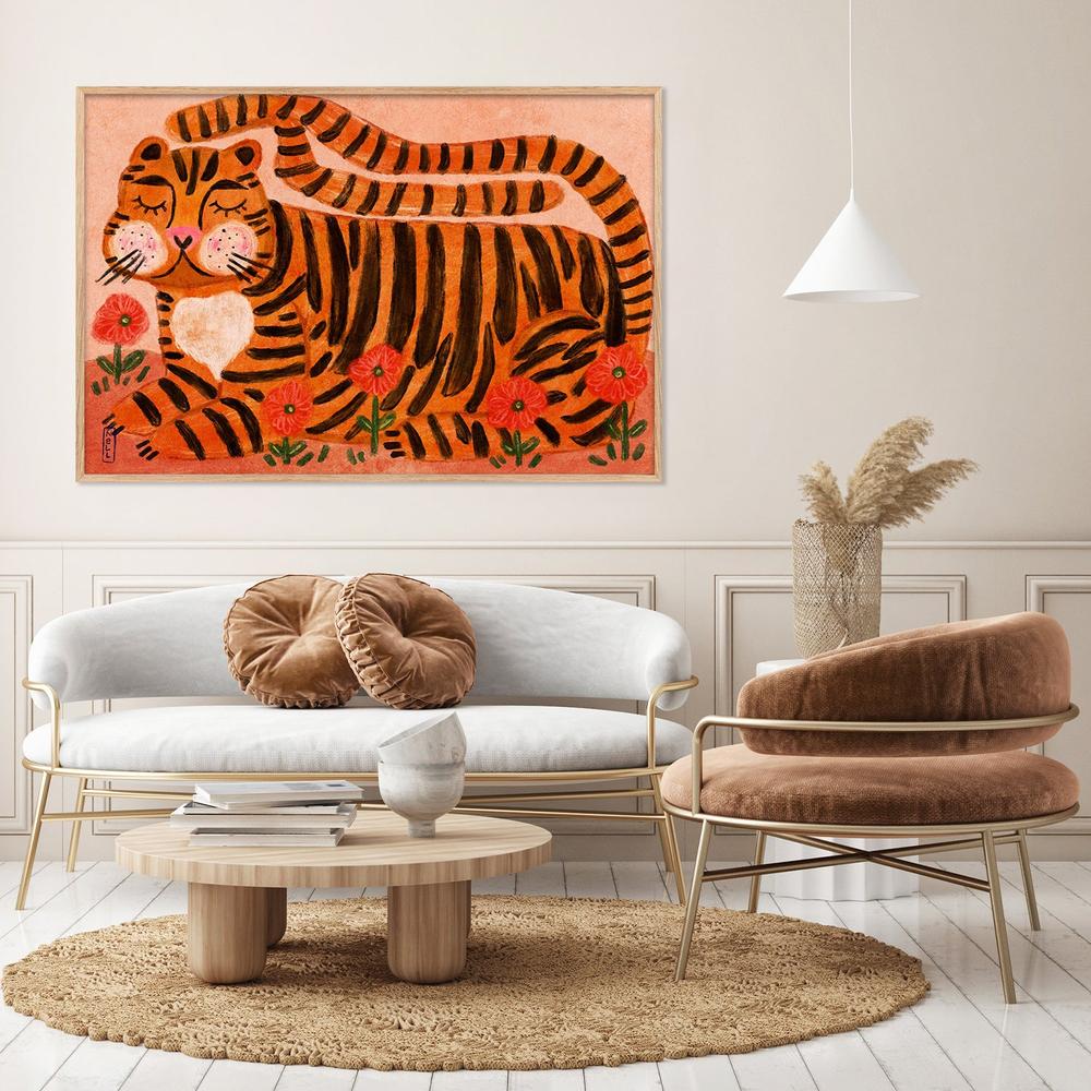 Happy Tiger in Poppies-by-Dirkie Nell-wall-art-print-canvas-poster-framed-Gioia