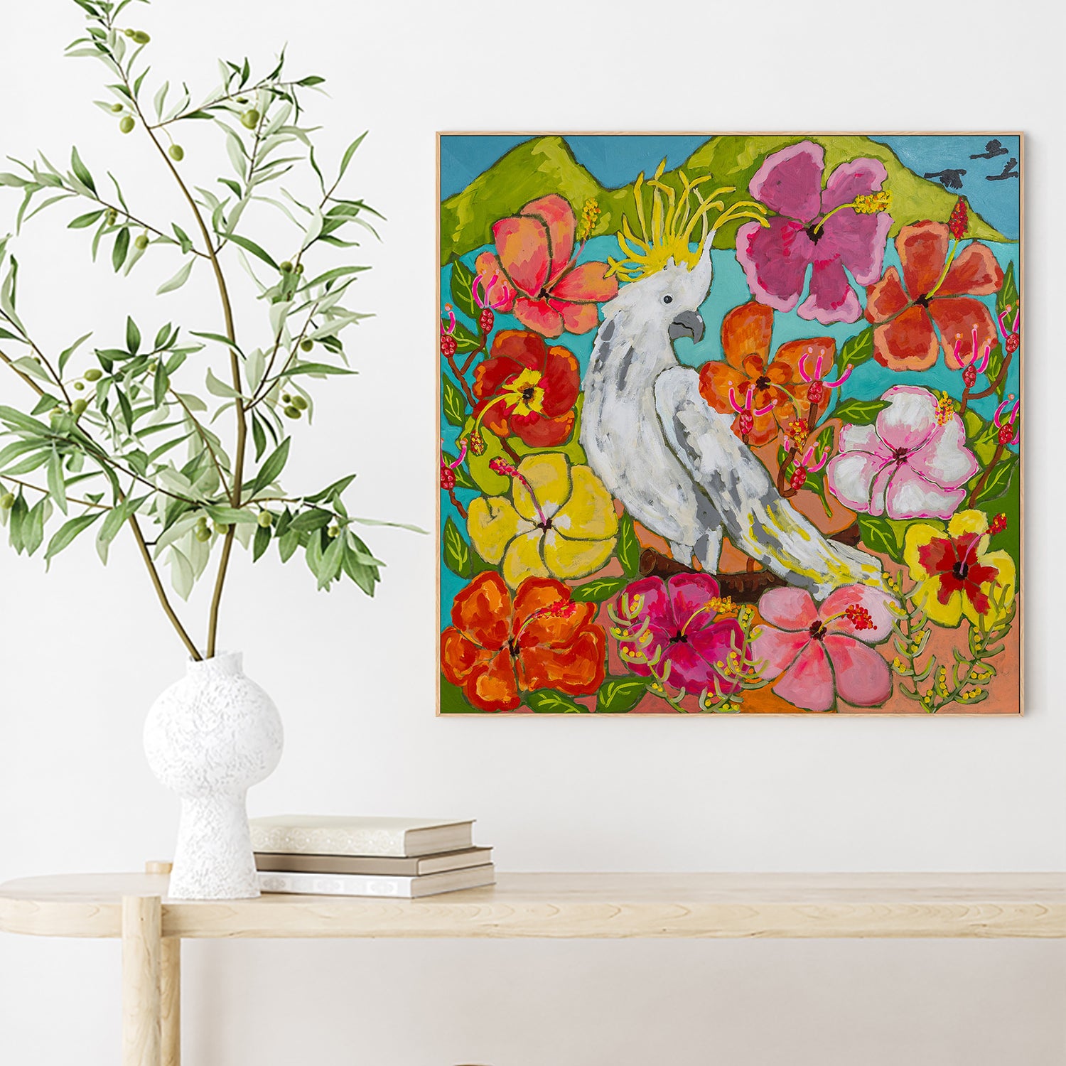Hibiscus Bird-by-Julia Abbey-wall-art-print-canvas-poster-framed-Gioia