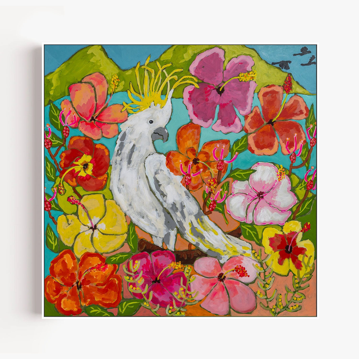 Hibiscus Bird-by-Julia Abbey-wall-art-print-canvas-poster-framed-Gioia