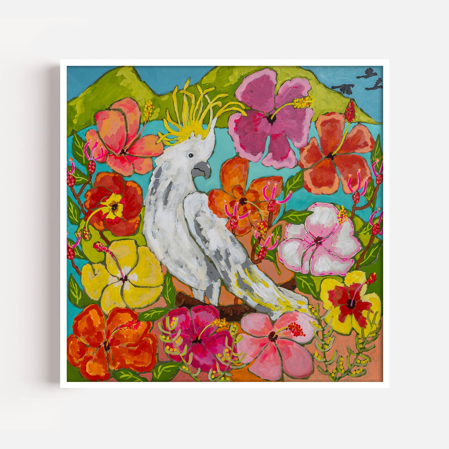 Hibiscus Bird-by-Julia Abbey-wall-art-print-canvas-poster-framed-Gioia