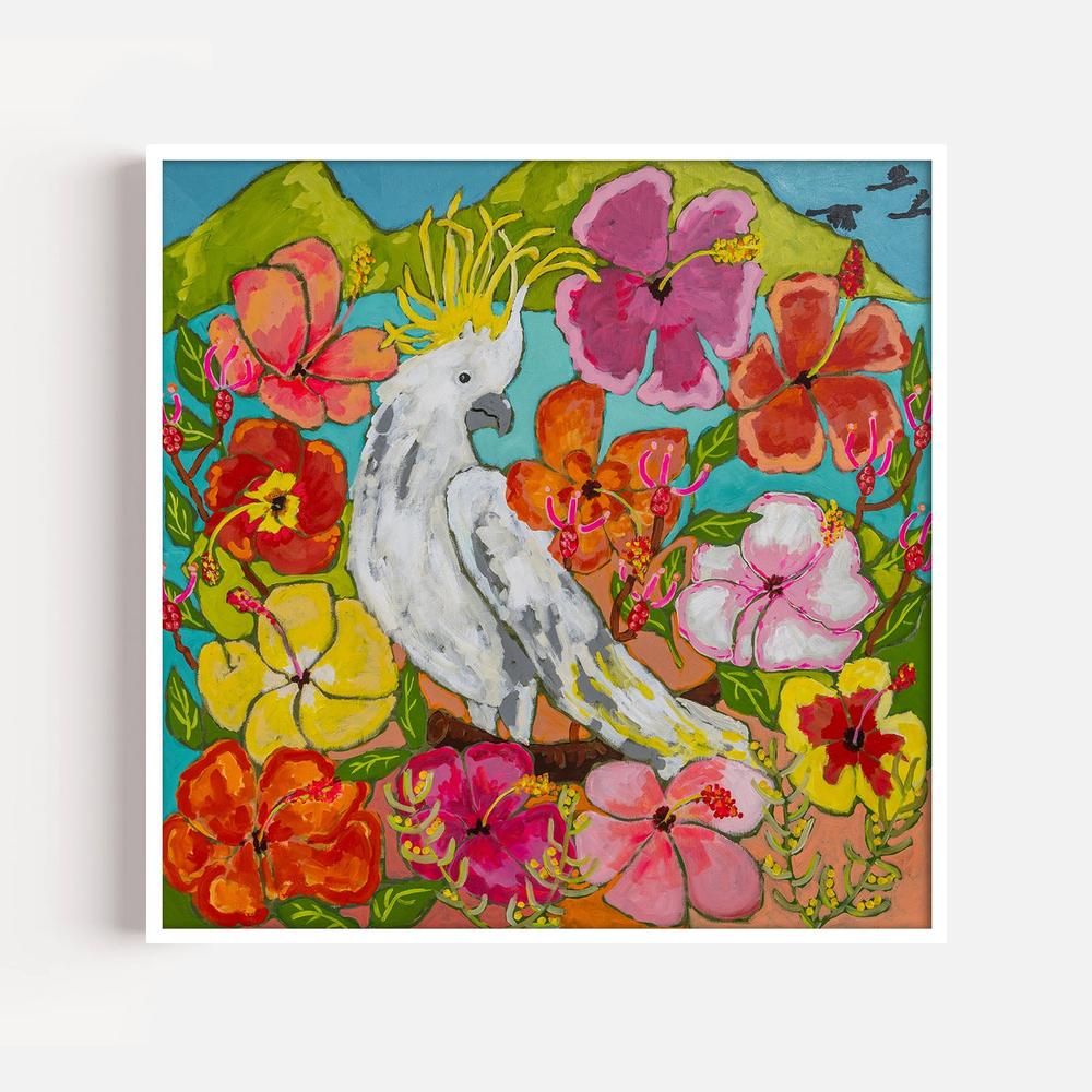 Hibiscus Bird-by-Julia Abbey-wall-art-print-canvas-poster-framed-Gioia