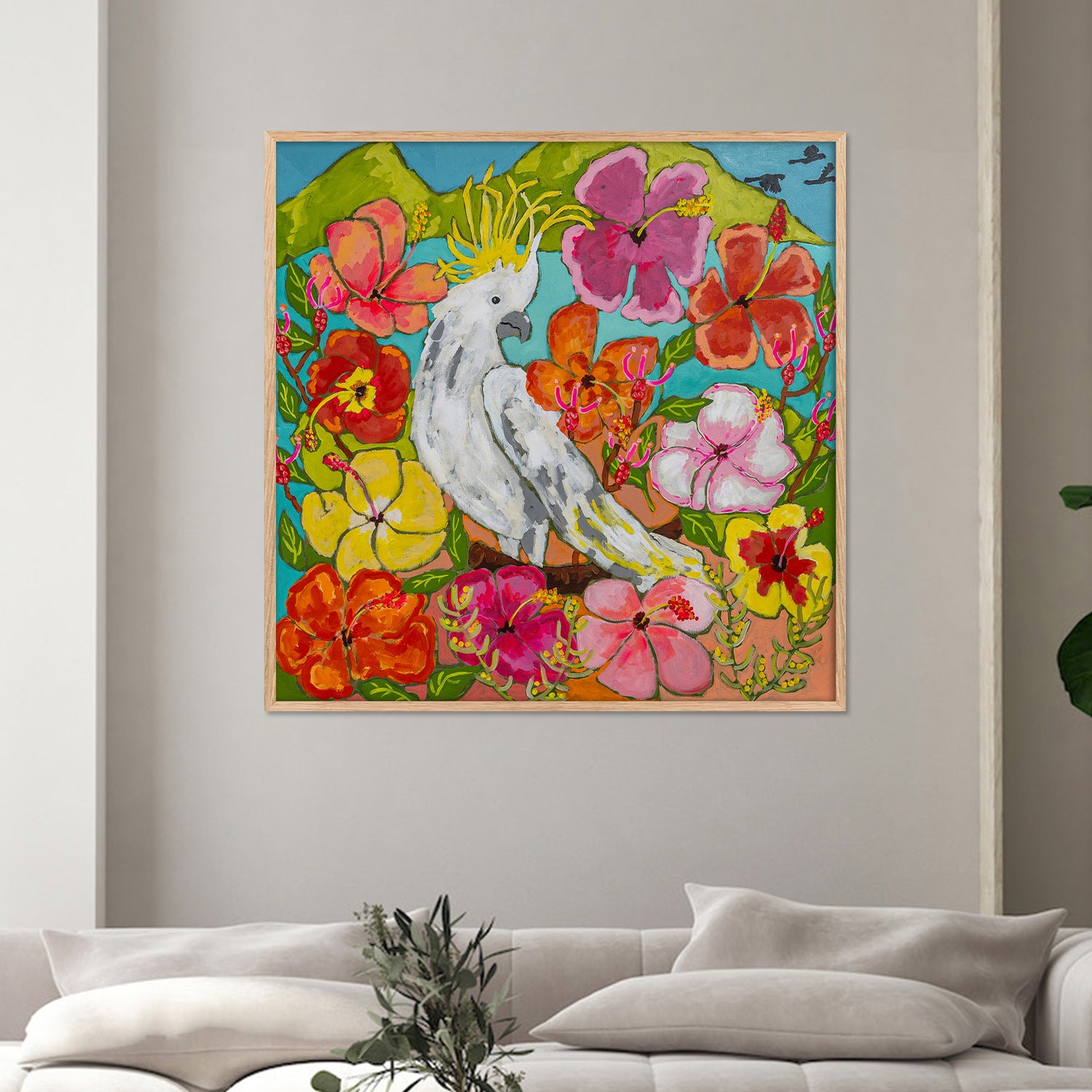 Hibiscus Bird-by-Julia Abbey-wall-art-print-canvas-poster-framed-Gioia