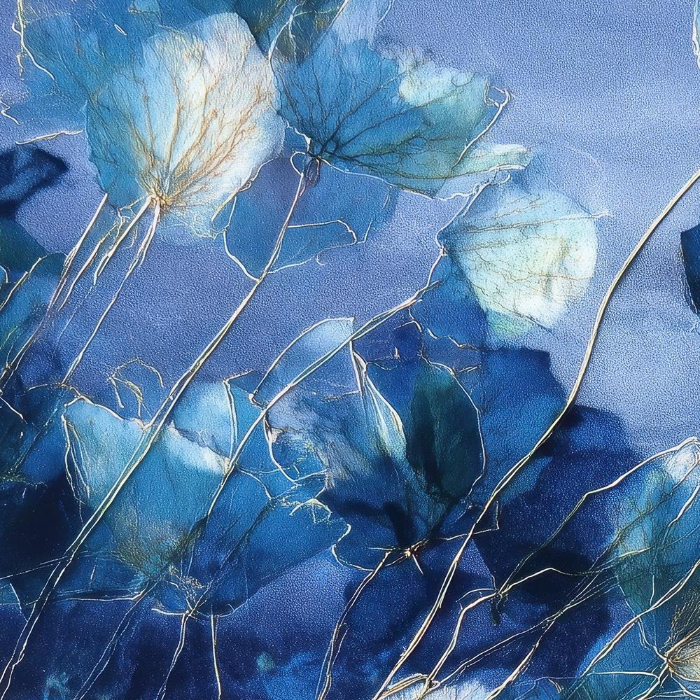 Indigo Flowers with Gold Lines-by-Jordão de Abreu-wall-art-print-canvas-poster-framed-Gioia