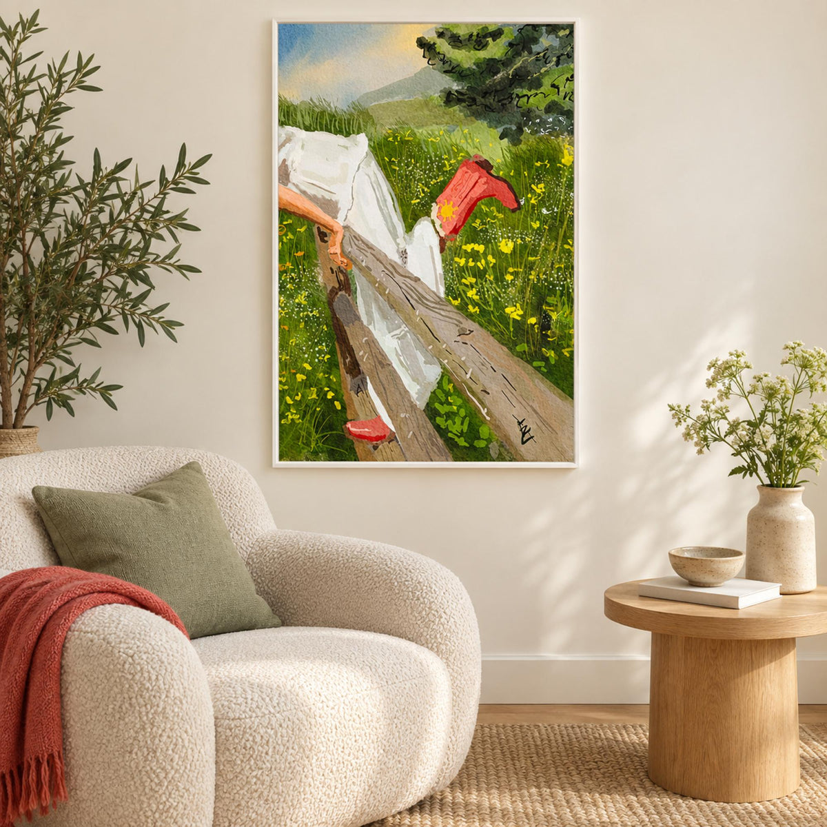 Into the fields wall art in a fresh contemporary reading corner