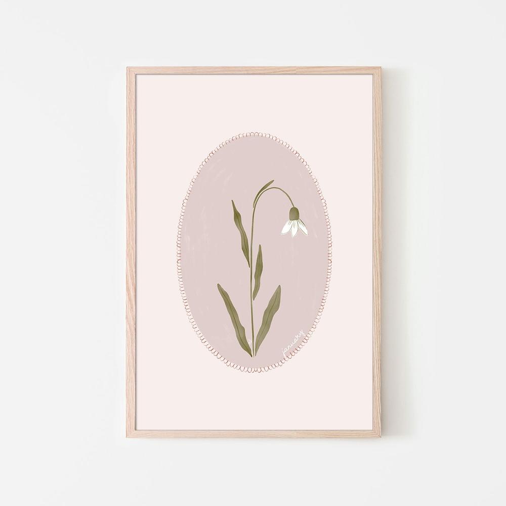 January Snowdrop Bloom-by-Menina Lisboa-wall-art-print-canvas-poster-framed-Gioia