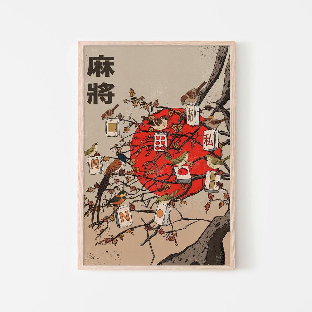 Japanese Mahjong Birds-by-Nicholas-wall-art-print-canvas-poster-framed-Gioia