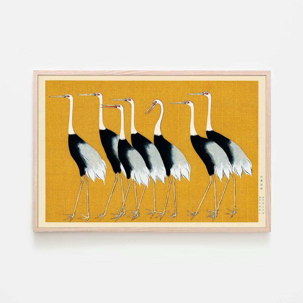 Japanese Red Crown Crane-by-Ogata Korin-wall-art-print-canvas-poster-framed-Gioia