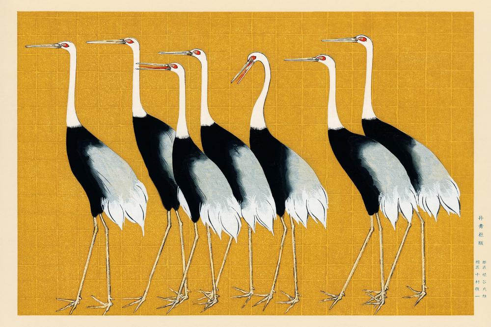 Japanese Red Crown Crane-by-Ogata Korin-wall-art-print-canvas-poster-framed-Gioia