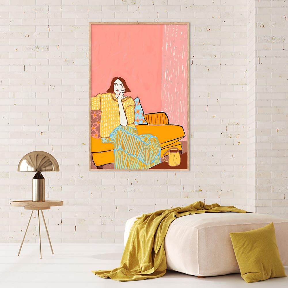 Lady With Coffee-by-Sharyn Bursic-wall-art-print-canvas-poster-framed-Gioia