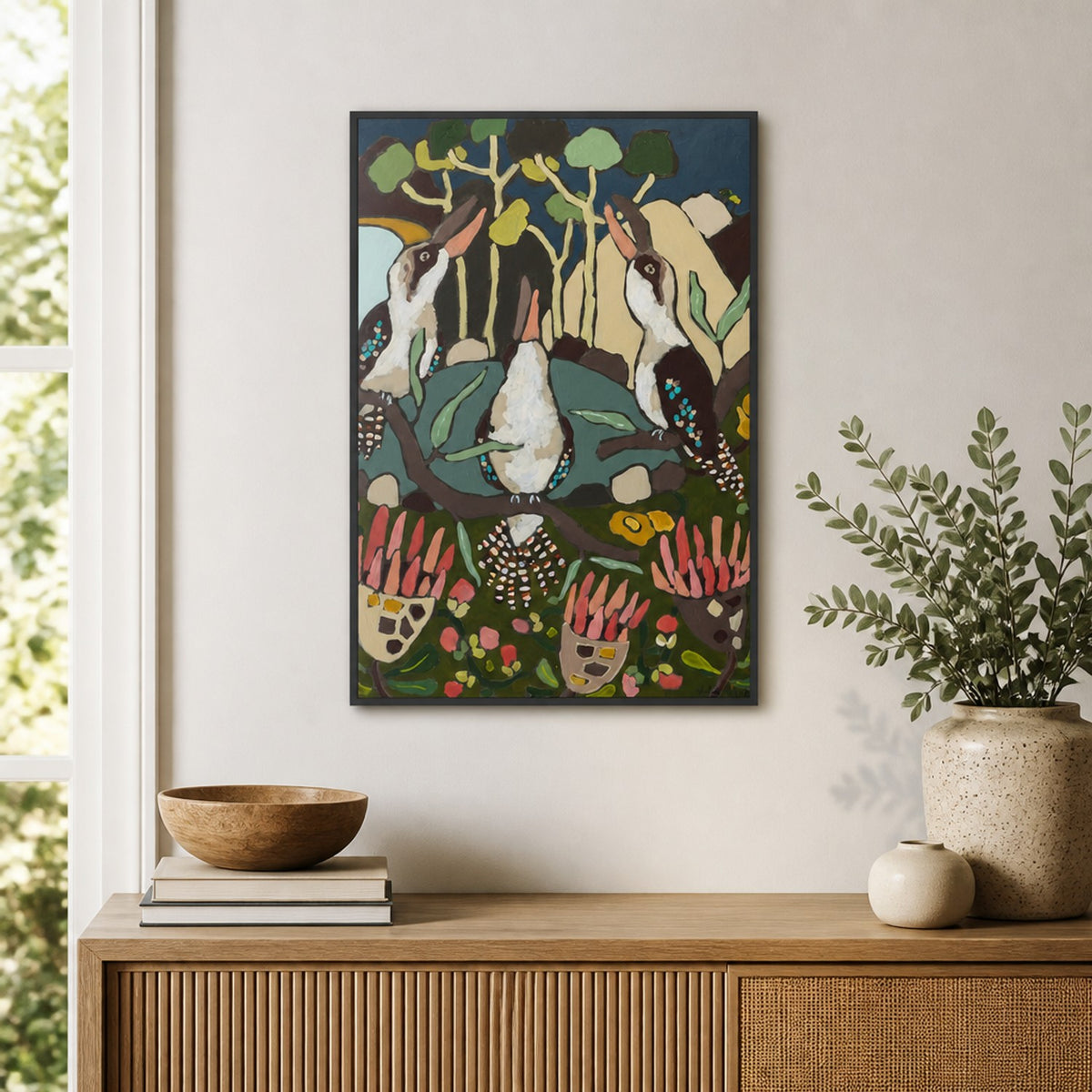 Laughing Kookaburras-by-Julia Abbey-wall-art-print-canvas-poster-framed-Gioia