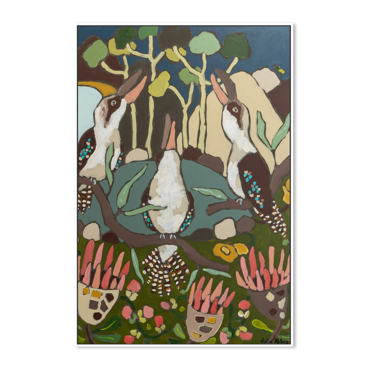 Laughing Kookaburras-by-Julia Abbey-wall-art-print-canvas-poster-framed-Gioia