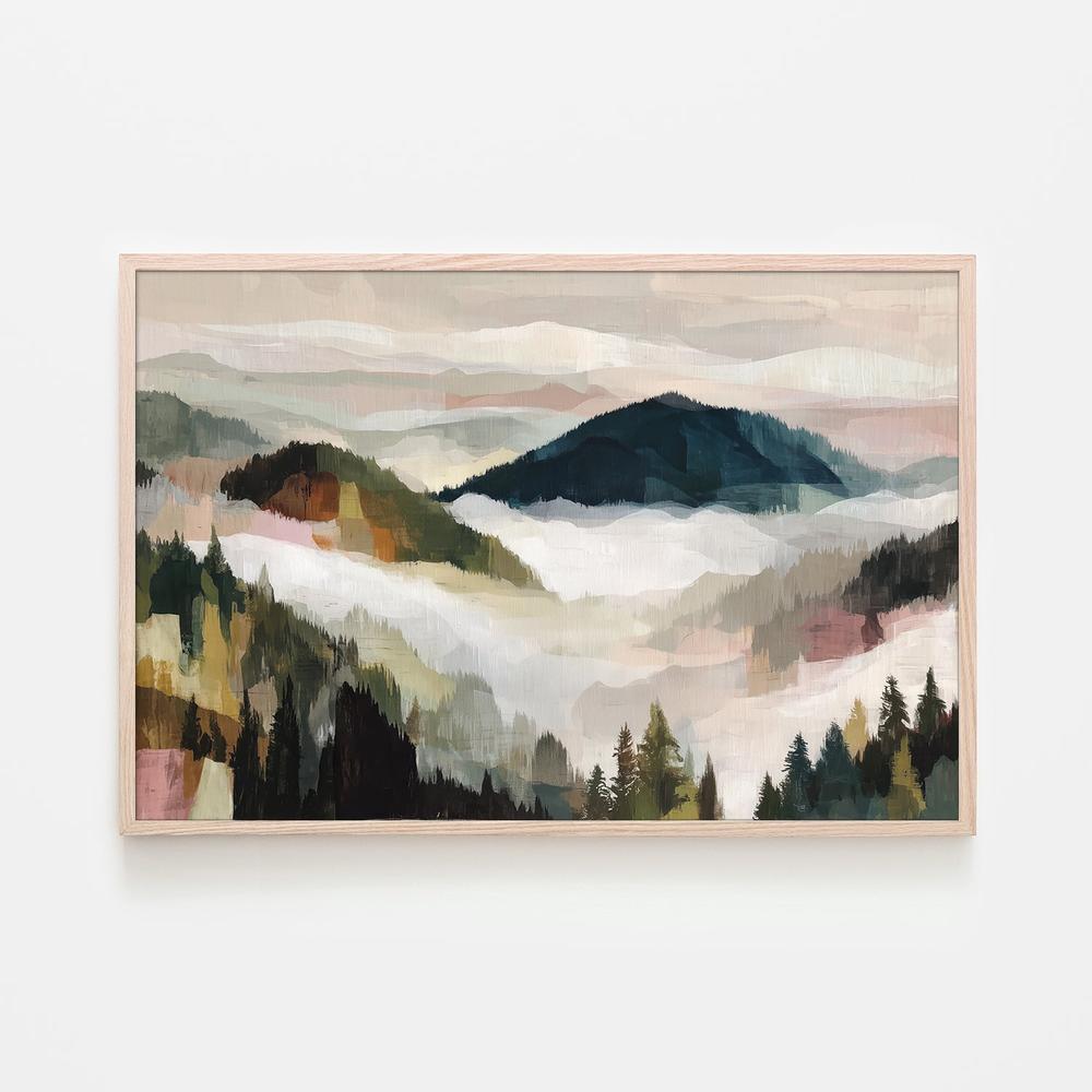 Layered Mountain Valley with Pine Trees-by-Jordão de Abreu-wall-art-print-canvas-poster-framed-Gioia