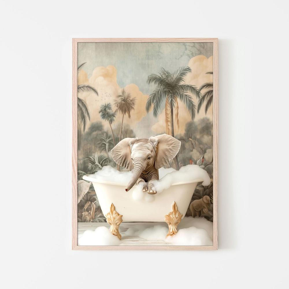 Little Elephant Bubble Bath-by-Niky Rahner-wall-art-print-canvas-poster-framed-Gioia