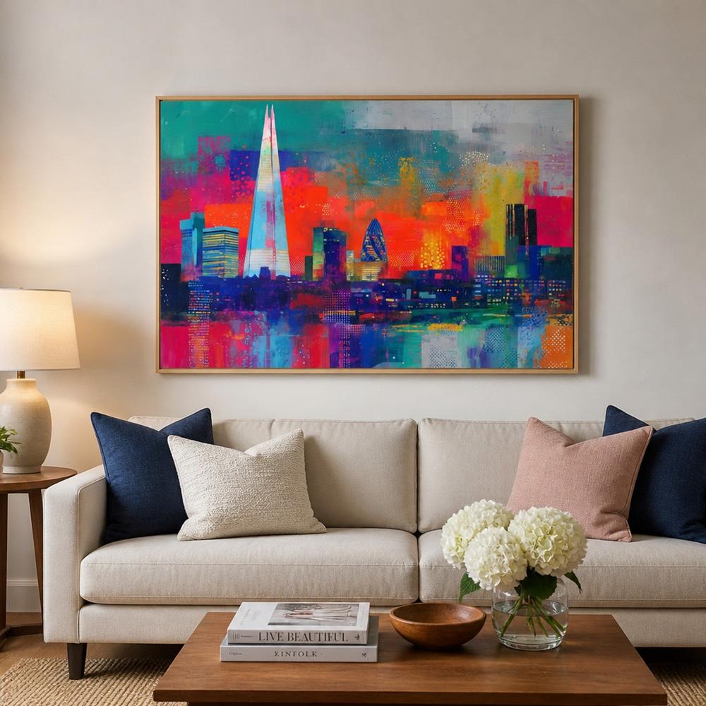 London Skyline in Neon-by-Chromatic Storm Studio-wall-art-print-canvas-poster-framed-Gioia