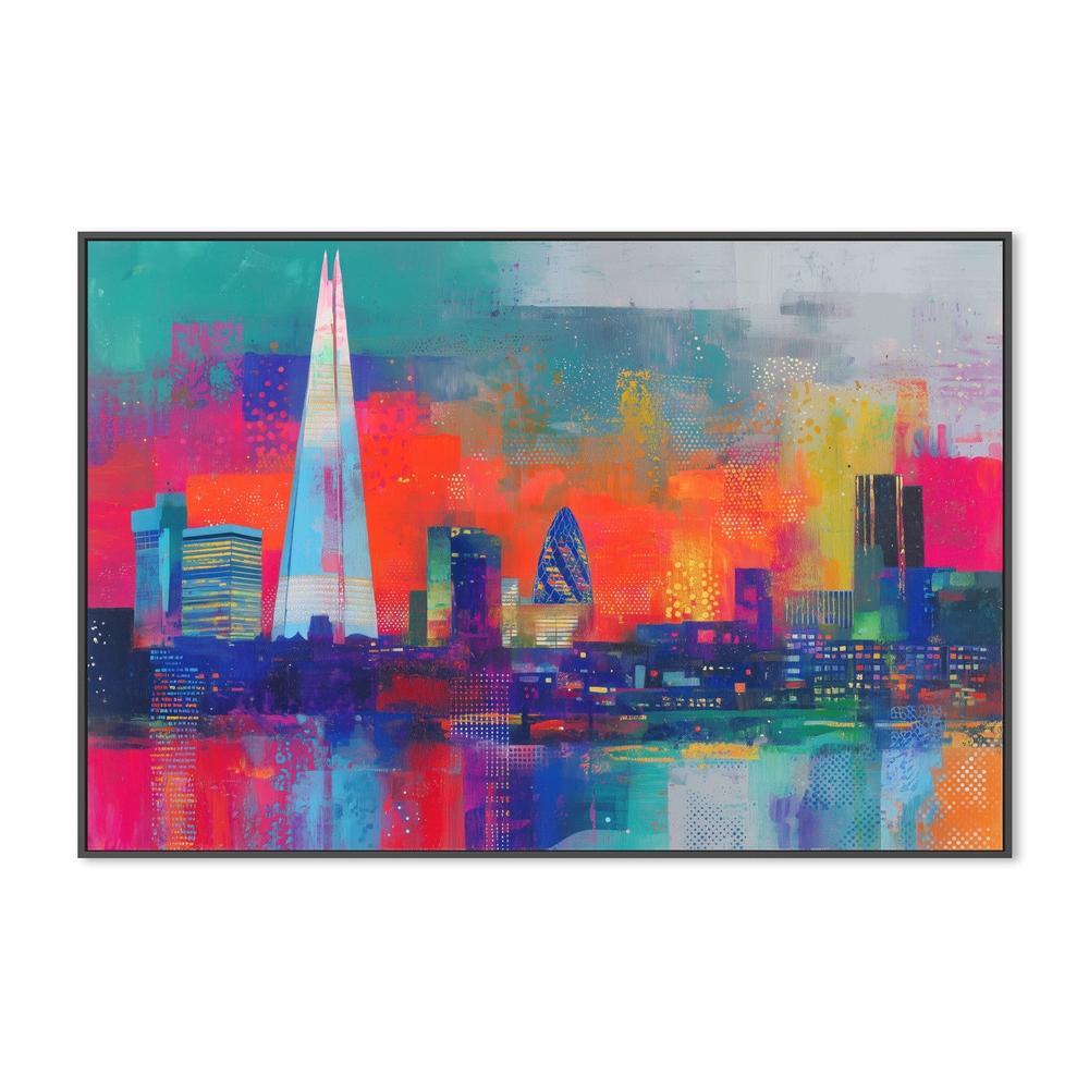 London Skyline in Neon-by-Chromatic Storm Studio-wall-art-print-canvas-poster-framed-Gioia