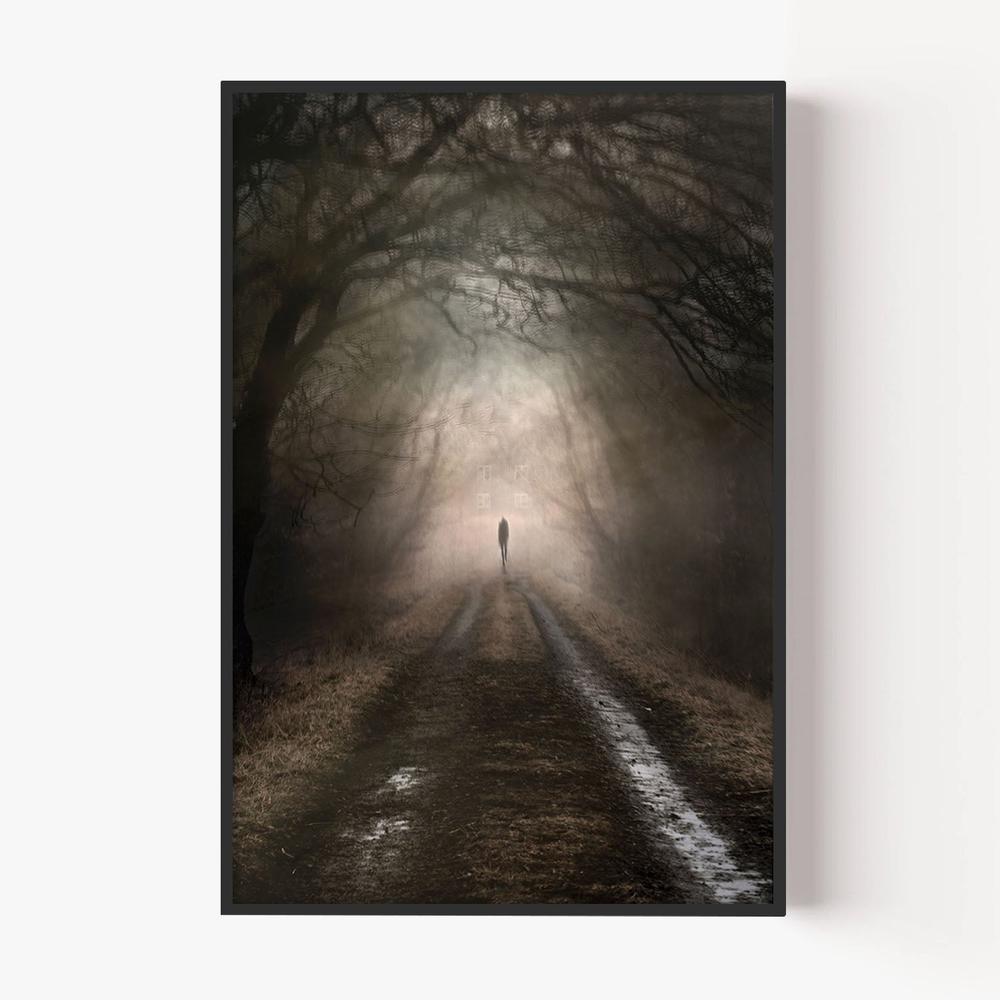 Lone Figure Misty Path-by-Christina Sillen-wall-art-print-canvas-poster-framed-Gioia