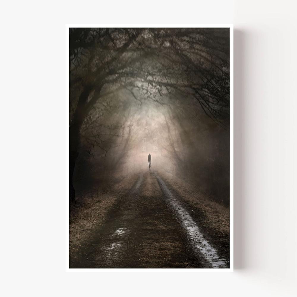 Lone Figure Misty Path-by-Christina Sillen-wall-art-print-canvas-poster-framed-Gioia