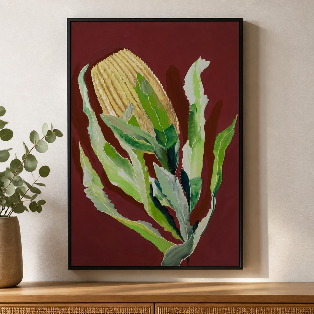 Maroon Banksia-by-Dani Heyward-wall-art-print-canvas-poster-framed-Gioia