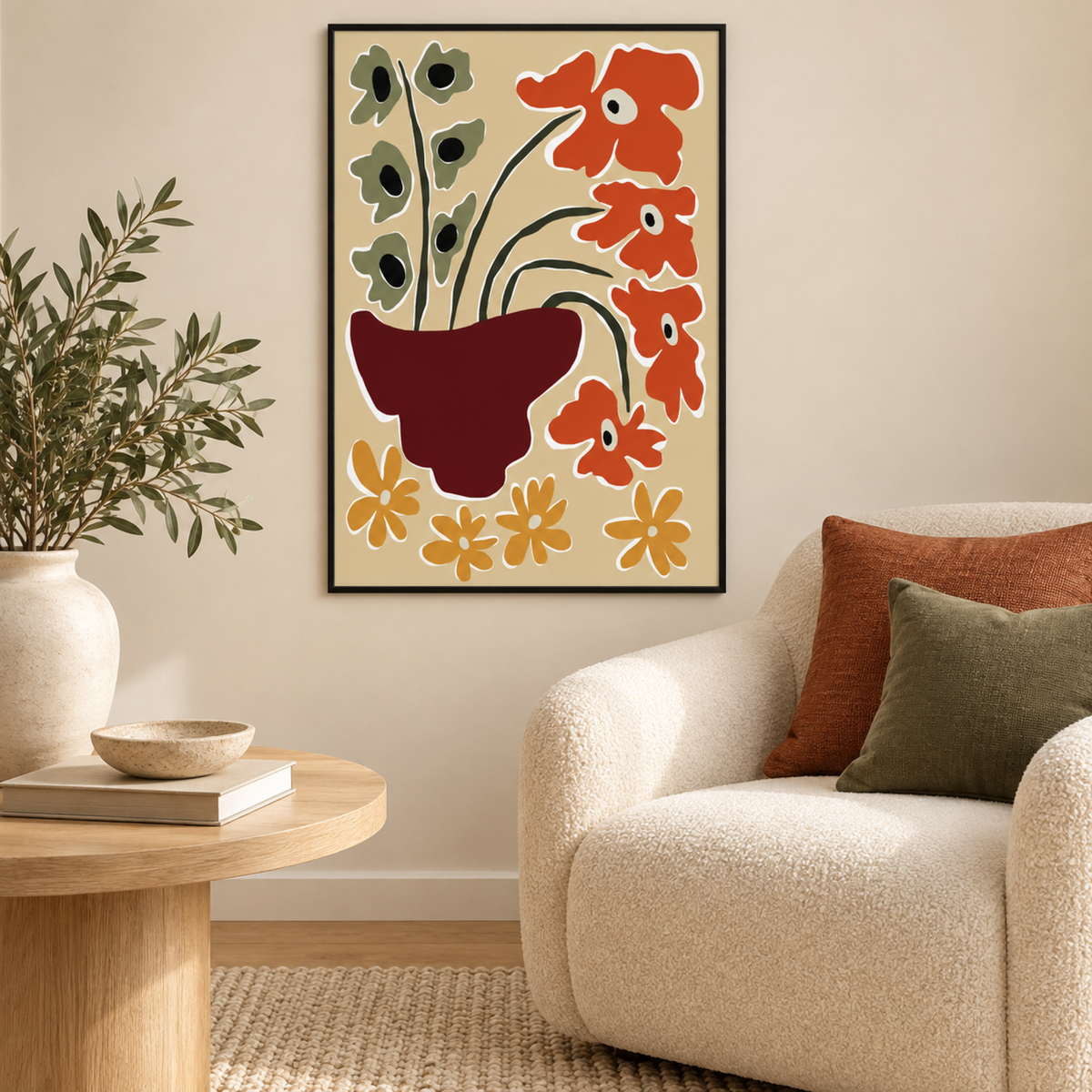 Matisse Safari wall art in a warm contemporary reading corner