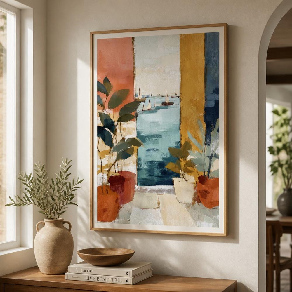 Mediterranean Window with Sailboats-by-Chromatic Storm Studio-wall-art-print-canvas-poster-framed-Gioia