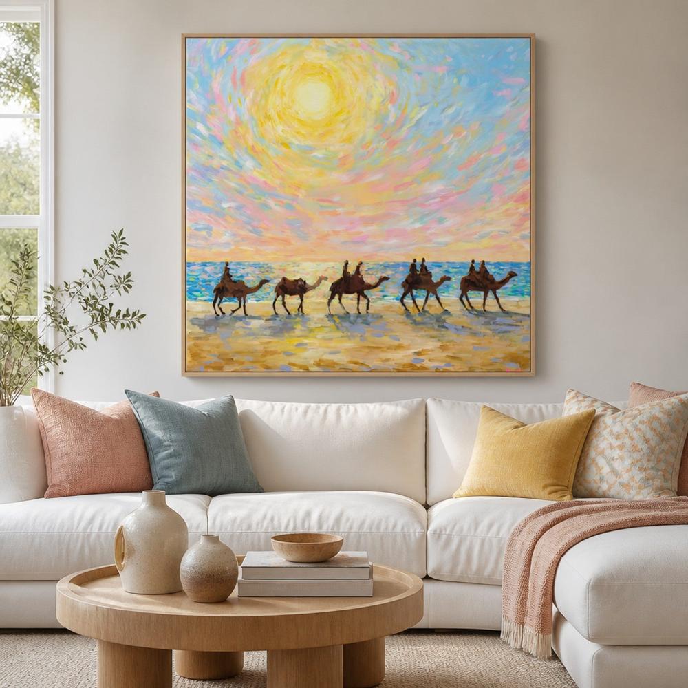 Mindil Beach Sunset with Camels-by-Meredith Howse-wall-art-print-canvas-poster-framed-Gioia