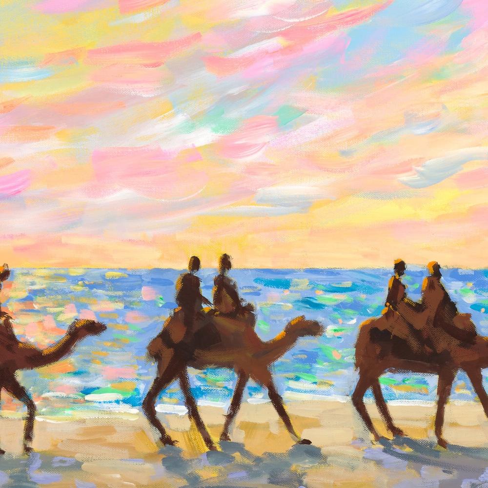 Mindil Beach Sunset with Camels-by-Meredith Howse-wall-art-print-canvas-poster-framed-Gioia