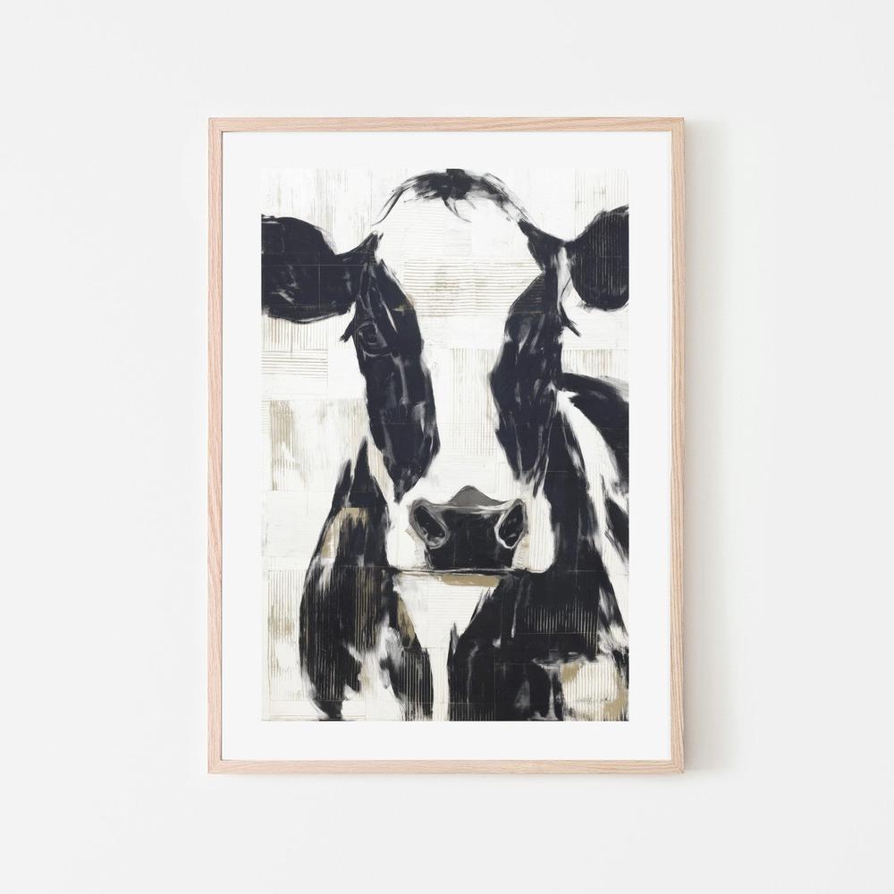 Modern Cow Portrait Monochrome-by-Chromatic Storm Studio-wall-art-print-canvas-poster-framed-Gioia