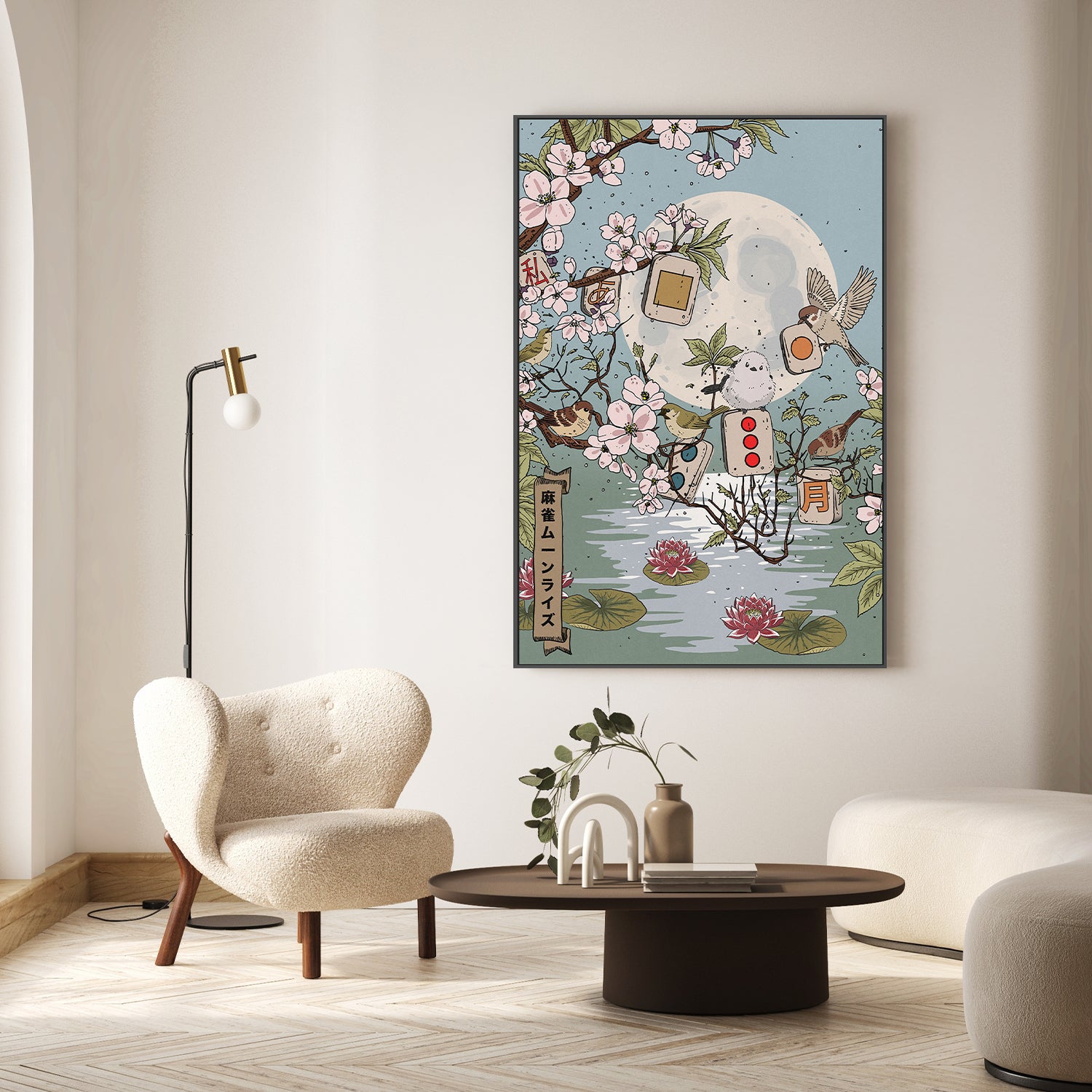 Moonlit Mahjong Birds-by-Nicholas-wall-art-print-canvas-poster-framed-Gioia