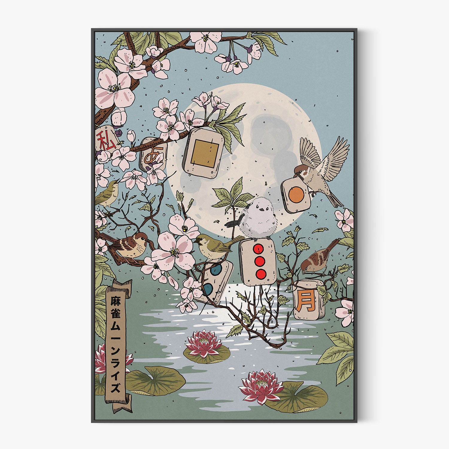 Moonlit Mahjong Birds-by-Nicholas-wall-art-print-canvas-poster-framed-Gioia