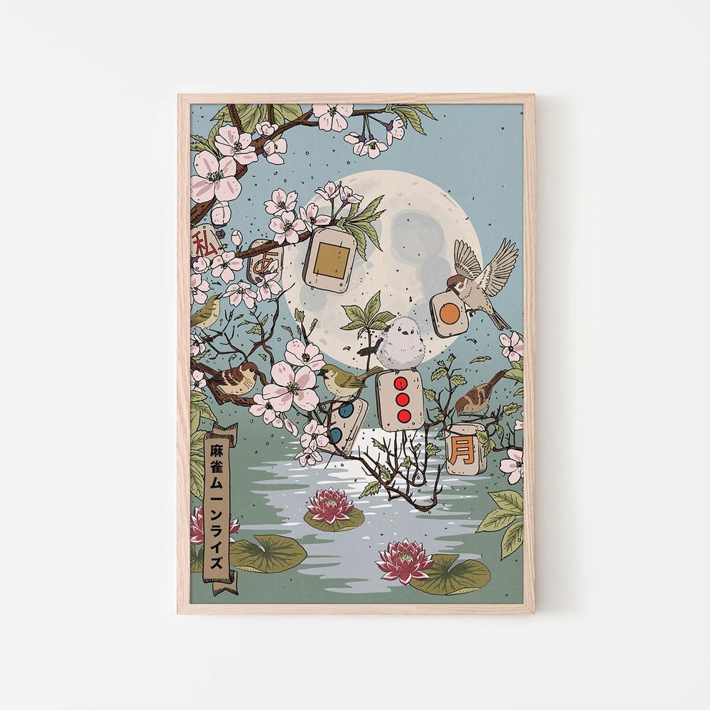 Moonlit Mahjong Birds-by-Nicholas-wall-art-print-canvas-poster-framed-Gioia