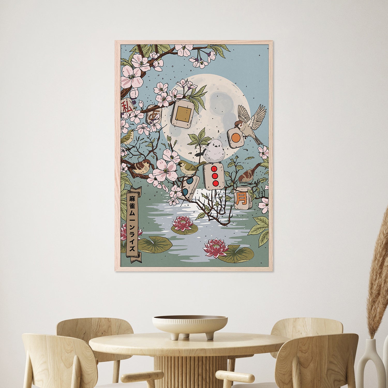 Moonlit Mahjong Birds-by-Nicholas-wall-art-print-canvas-poster-framed-Gioia