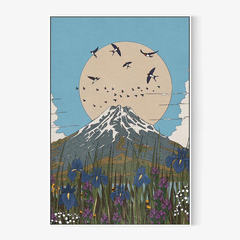 Mount Fuji Swallows Irises-by-Nicholas-wall-art-print-canvas-poster-framed-Gioia
