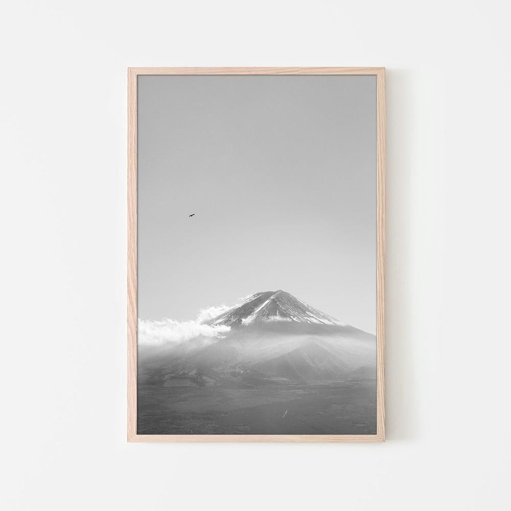 Mt Fuji with an Eagle in Black and White (Soar)-by-Andrew Paranavitana-wall-art-print-canvas-poster-framed-Gioia
