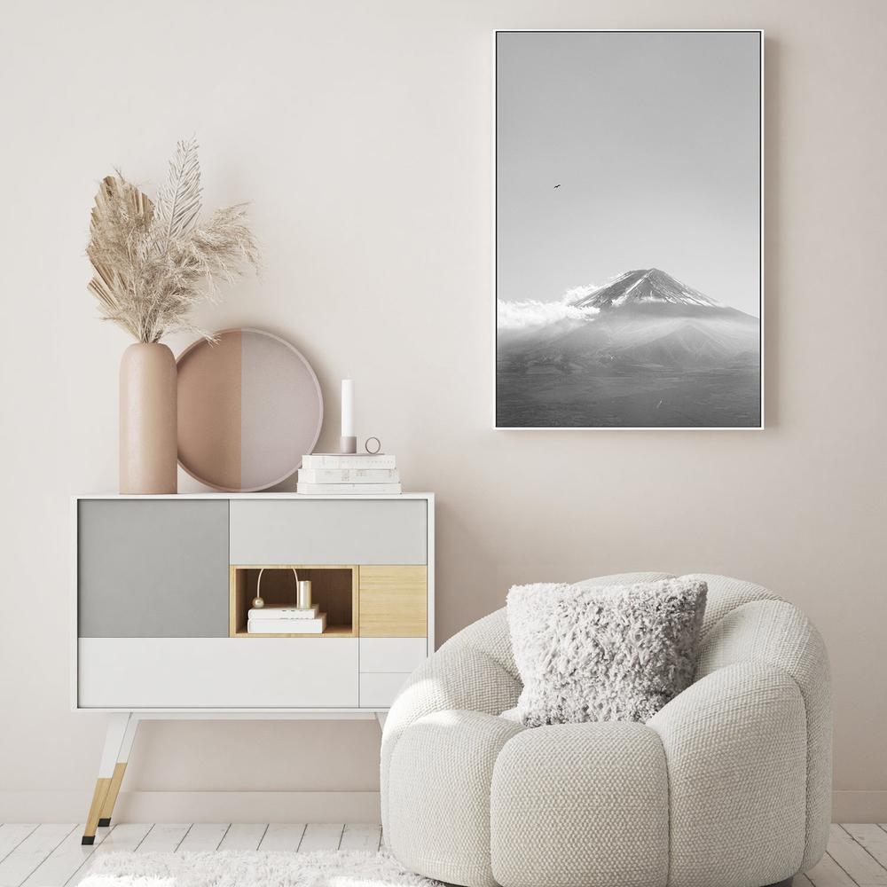 Mt Fuji with an Eagle in Black and White (Soar)-by-Andrew Paranavitana-wall-art-print-canvas-poster-framed-Gioia