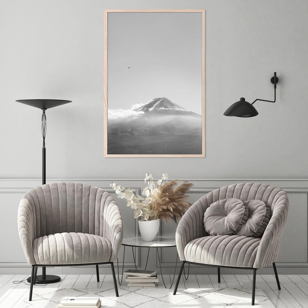 Mt Fuji with an Eagle in Black and White (Soar)-by-Andrew Paranavitana-wall-art-print-canvas-poster-framed-Gioia