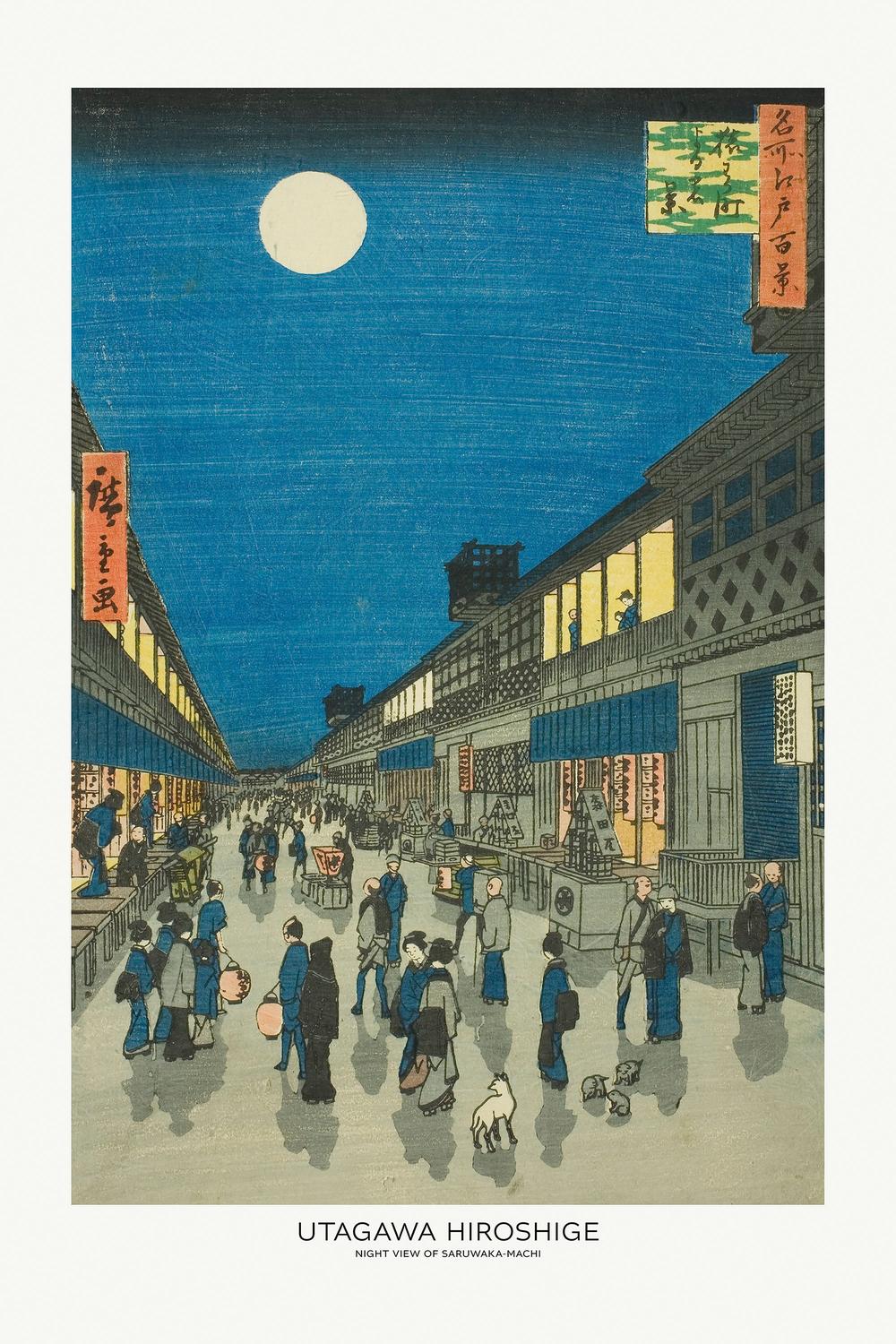 Night View of Saruwaka Machi-by-Utagawa Hiroshige-wall-art-print-canvas-poster-framed-Gioia