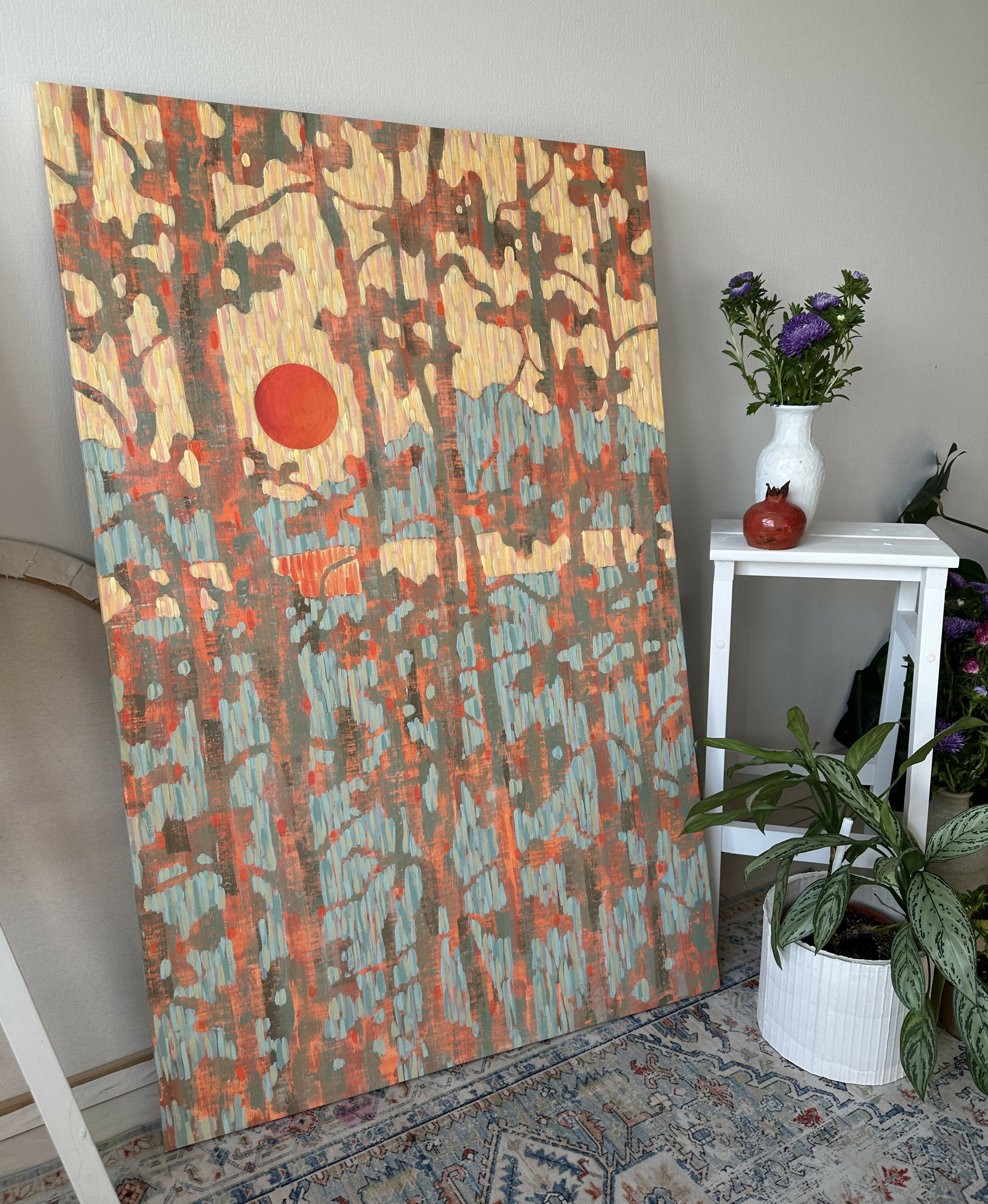 Pine Branches, Original Hand-painted Canvas by Ekaterina Prisich