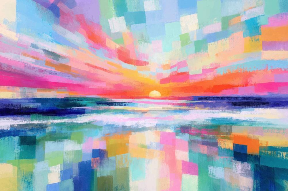 Ocean Sunset Mosaic-by-Chromatic Storm Studio-wall-art-print-canvas-poster-framed-Gioia