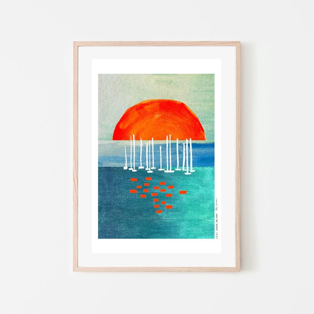 Orange Sun Sailboats-by-Alex Nereuta-wall-art-print-canvas-poster-framed-Gioia