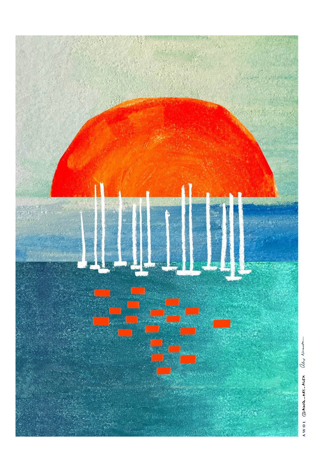 Orange Sun Sailboats-by-Alex Nereuta-wall-art-print-canvas-poster-framed-Gioia