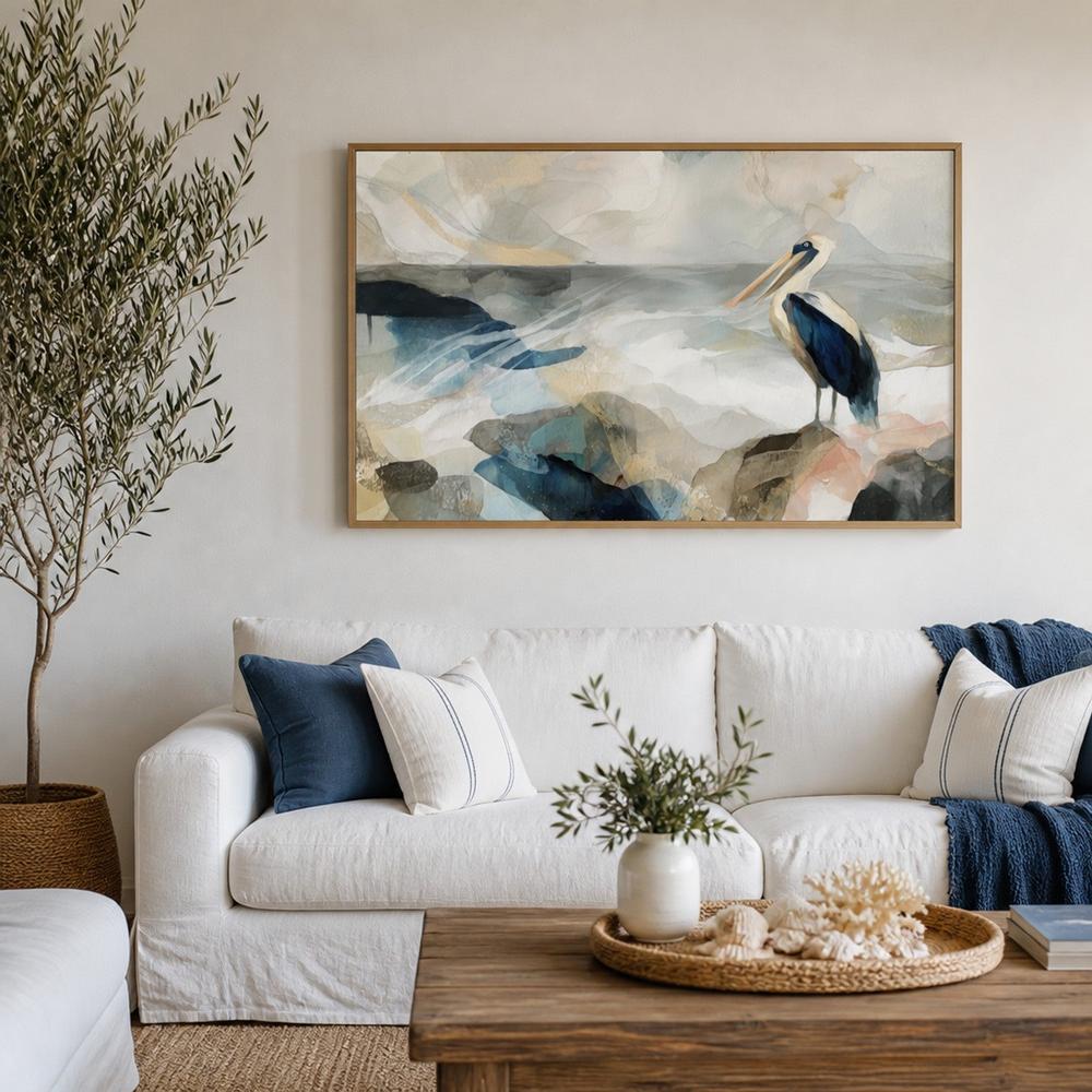 Pelican on Rocky Shore-by-Chromatic Storm Studio-wall-art-print-canvas-poster-framed-Gioia