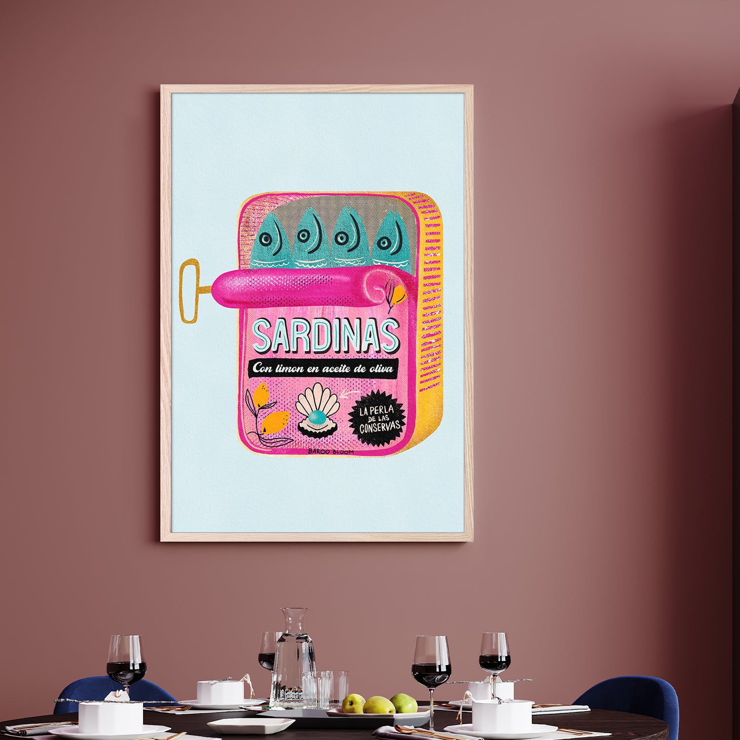 Pink Sardines With Lemon-by-Baroo Bloom-wall-art-print-canvas-poster-framed-Gioia