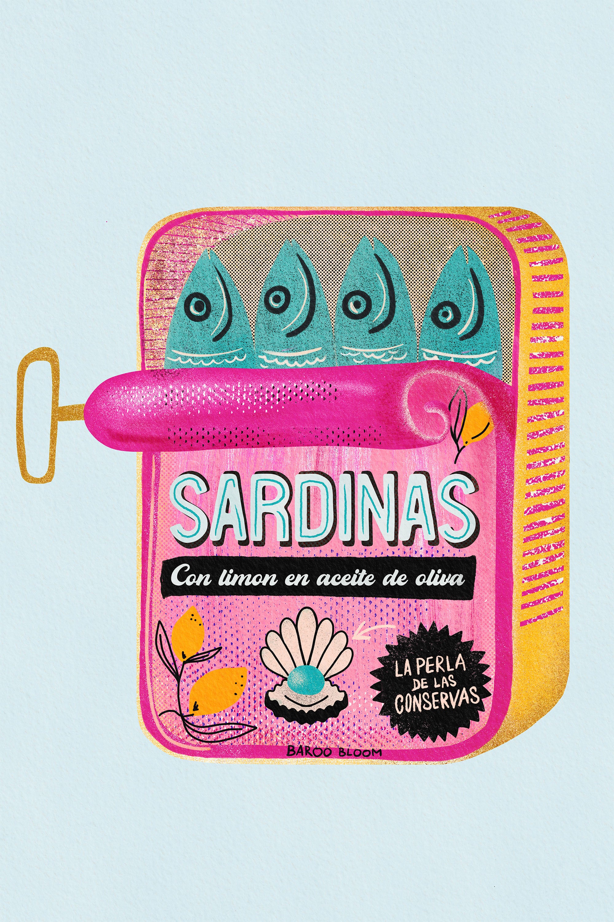 Pink Sardines With Lemon-by-Baroo Bloom-wall-art-print-canvas-poster-framed-Gioia