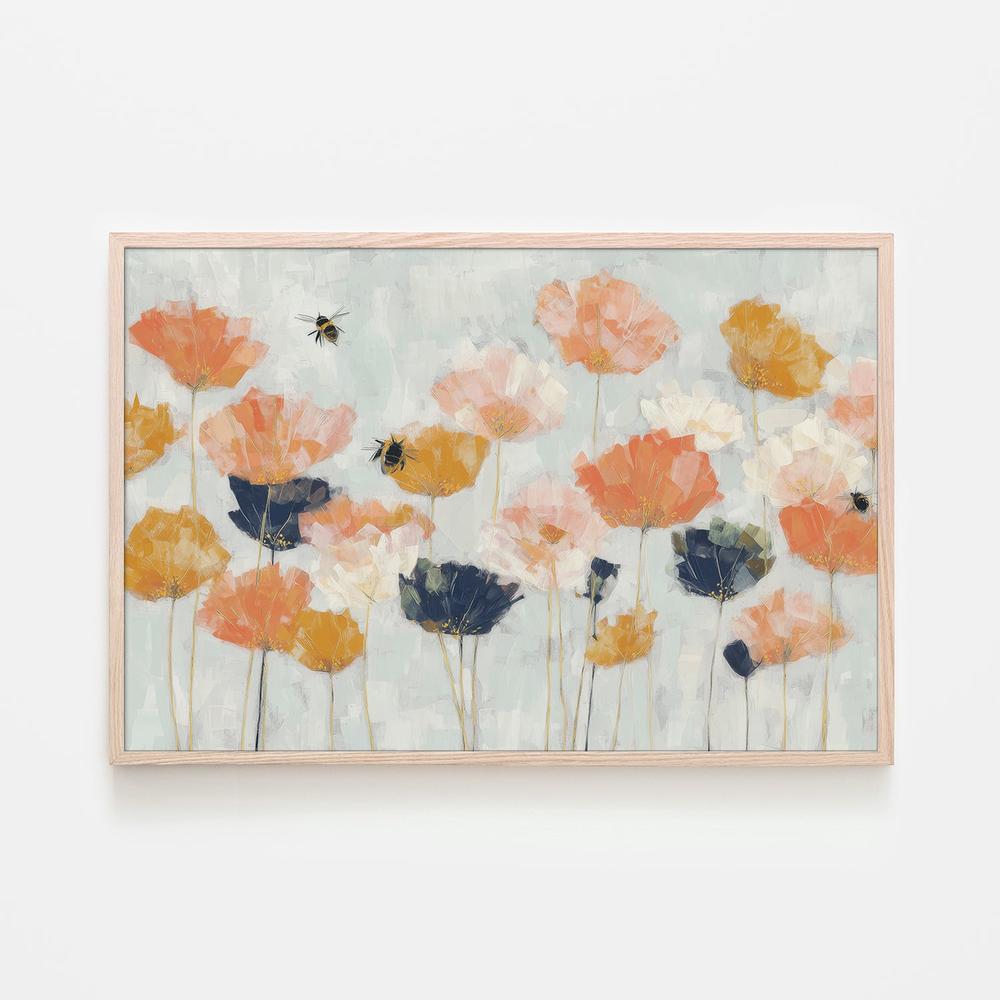 Poppies and Bees in Meadow-by-Jordão de Abreu-wall-art-print-canvas-poster-framed-Gioia